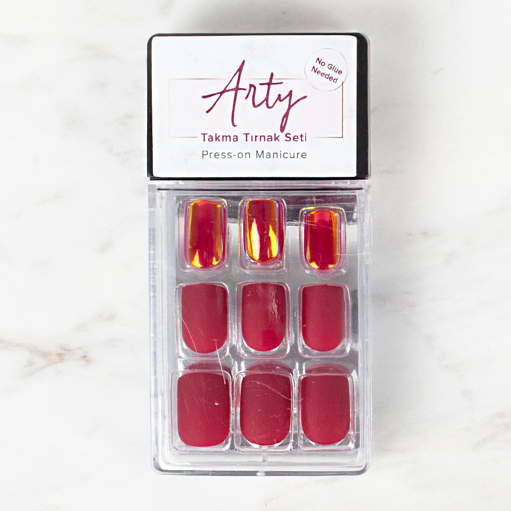 Arty Takma Tırnak Seti \ Kadife Bordo - Yaldız Kırmızı